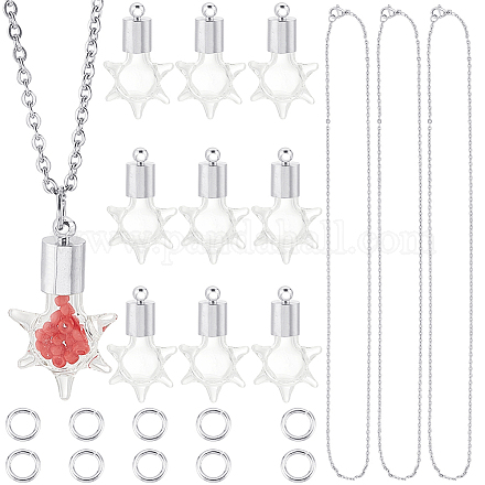 SUNNYCLUE 1 Box DIY 10 Sets Vial Necklace Hourglass Vial Pendant Starfish Empty Glass Bottle Wishing Jars Wish Bottles Charms Stainless Steel Chain for Jewelry Making Kits Memorial Cremation Urns GLAA-SC0001-83B-1