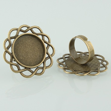 Vintage Adjustable Iron Finger Ring Components Alloy Flower Cabochon Bezel Settings PALLOY-O039-18AB-NF-1