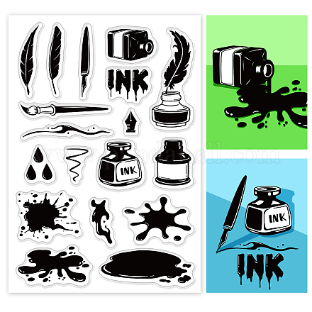 GLOBLELAND Ink Bottle and Pen Clear Stamps for DIY Scrapbooking Ink Stains Silicone Clear Stamp Seals for Cards Making Photo Album Journal Home Decoration DIY-WH0167-57-0543-1