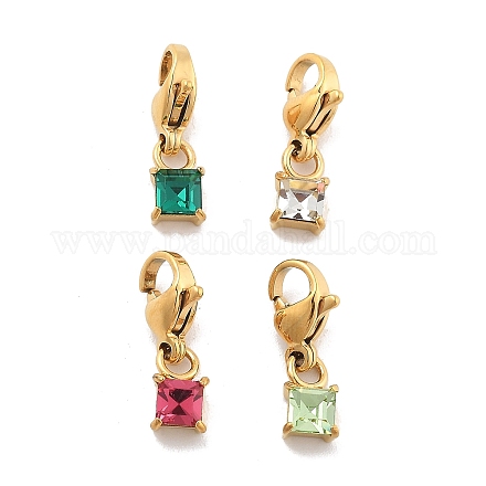 Квадратные подвесные украшения из нержавеющей стали 304 со стразами STAS-M092-08G-1