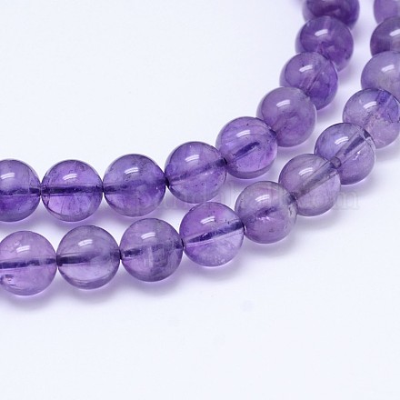 Natural Amethyst Round Bead Strands G-M212-8mm-03A-1