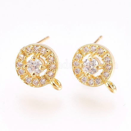 Brass Micro Pave Cubic Zirconia Stud Earring Findings KK-F753-10G-RS-1