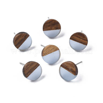Orecchini a bottone in resina trasparente e legno di noce EJEW-N017-008-A01-1