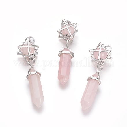 Colgantes naturales de cuarzo rosa G-L512-M05-1