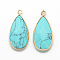Synthetic Turquoise Pendants, with Golden Tone Brass Findings, Faceted, Drop, Pale Turquoise, 32.5~33x16x6mm, Hole: 2.5mm