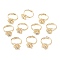 10Pcs Adjustable Brass Finger Ring Findings, Flower Filigree Ring Settings, Golden, US Size 6 3/4(17.1mm), Tray: 13x12mm