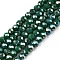 Electroplate Glass Beads Strands, Opaque Solid Color, AB Color Plated, Faceted, Rondelle, Dark Green, 4x3mm, Hole: 0.4mm, about 110~115pcs/strand, 39~40cm