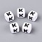 Opaque Acrylic Beads, Cube with Number, with Enamel, Black, Letter K, 7.5~8x7.5~8x8~8.5mm, Hole: 3.6~4mm, about 1200pcs/500g