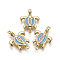 Brass Enamel Links connectors, with Cubic Zirconia, Sea Turtle, Golden, Deep Sky Blue, 19.5x13.5x3mm, Hole: 1mm