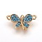 Brass Cubic Zirconia Links, Butterfly, Deep Sky Blue, Golden, 9x15.5x2.5mm, Hole: 1mm