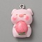 Pig Opaque Resin Pendants, with Platinum Tone Iron Loops, Strawberry, 28.5~29x18~18.5x10mm, Hole: 2x2.5mm