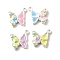 Alloy Pendants, with Enamel, Lead Free & Cadmium Free & Nickel Free, Rack Plating, Butterfly Charm, Silver, Mixed Color, 17x17.5x4mm, Hole: 1.8mm
