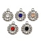 304 Stainless Steel Charms, with Rhinestone, Flower Charm, Mixed Color, 14.5x11.5x3.5mm, Hole: 1.8mm