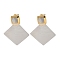 Stainless Steel Stud Earrings for Women, with Shell, Rhombus, Real 18K Gold Plated & Stainless Steel Color, 46x36.5mm