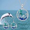 Alloy Pendant Necklaces & Stud Dangle Earrings Sets, Platinum, Dolphin, 470mm