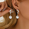 Alloy Plastic Pearl Dangle Stud Earrings, Platinum, Round, 45x15mm
