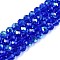 Electroplate Glass Beads Strands, Half Rainbow Plated, Faceted, Rondelle, Medium Blue, 8x6mm, Hole: 1mm, about 60~62pcs/strand, 39~40cm