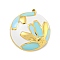 Ion Plating(IP) 304 Stainless Steel Pendants, with Enamel, Real 18K Gold Plated, Half Round with Flower Charm, Light Sky Blue, 26.5x24x5.5mm, Hole: 1.5mm
