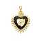 Brass Micro Pave Cubic Zirconia Pendants, Heart with Evil Eye, with Enamel, Real 18K Gold Plated, Black, 25.5x20.5x4mm, Hole: 5x3mm