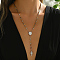 201 Stainless Steel Rosary Bead Necklaces, Portrait Tassel Cross Necklace Vintage Punk Fashion Women's Y Necklaces, Silver Color, Saint, 21.46 inch(54.5cm)