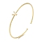Rack Plating Brass Micro Pave Clear Cubic Zirconia Letter Open Cuff Bangles, Torque Bangles for Women, Real 18K Gold Plated, Lead Free & Cadmium Free, Letter V, Inner Diameter: 1-7/8x2-1/4 inch(4.8x5.8cm)