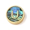 Brass Beads, with Resin Imitation Paua Shell, Flat Round, Real 14K Gold Plated, Letter U, 13.5x4mm, Hole: 1.6mm