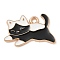 Alloy Enamel Pendants, Light Gold, Cadmium Free & Lead Free, Cat Charm, Black, 13x20.5x1mm, Hole: 1.6mm