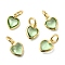 Brass Micro Pave Cubic Zirconia Pendants, Heart Charms, Cadmium Free & Lead Free, Rack Plating, Long-Lasting Plated, with Jump Ring, Real 18K Gold Plated, Lime Green, 9x7x3.5mm, Hole: 3mm