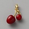 Brass Resin Pendants, Cherry, Gold, Red, 27x18x11.5mm, Hole: 7x4mm