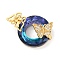 Brass Pendants with Cubic Zirconia and Glass, Electrophoretic Color Preservation, Round Charms, Golden, 30x20x10x11mm
