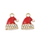 Christmas Alloy Enamel Pendants, Hat, with Rhinestone Beads and Plastic Beads, Golden, Red, 15.5x11.5x3mm, Hole: 2mm