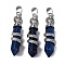 Dyed Natural Lapis Lazuli Pendants, Brass Charms, Lead Free & Cadmium Free, 46~47x11~12x11mm, Hole: 8x5mm