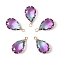 5Pcs Transparent Glass Charms, Teardrop, with Golden Brass Findings, Two Tone, Faceted, Dark Orchid, 18x10x5mm, Hole: 2mm