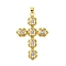 Rack Plating Brass Clear Cubic Zirconia Pendants, Cadmium Free & Lead Free, Cross with Flower, Real 18K Gold Plated, 44x28.5x4mm, Hole: 3x4mm