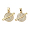 Brass Micro Pave Cubic Zirconia Pendants, Cadmium Free & Nickel Free & Lead Free, Flat Round Charms, Real 18K Gold Plated, 15x17x3.5mm, Hole: 5x3mm