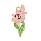 Alloy Enamel Pendants, Flower, Golden, Pink, 31.5x15x1.5mm, Hole: 2mm