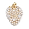 Brass Micro Pave Clear Cubic Zirconia Pendants, Strawberry, with ABS Imitation Pearl, Lead Free & Cadmium Free, Long-Lasting Plated, Rack Plating, Real 18K Gold Plated, WhiteSmoke, 27x19x11mm, Hole: 1mm