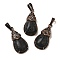 Natural Lava Rock Pendants, Brass Teardrop Charms, Red Copper, Lead Free & Cadmium Free, 31x15x8mm, Hole: 5x7.5mm