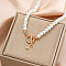 Alloy Crystal Rhinestone Letter Pendant Necklaces, White Plastic Imitation Pearl Round Beaded Initial Necklaces for Women, Golden, Letter J, 17.91 inch(45.5cm)