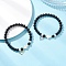 2Pcs 201 Stainless Steel Open Charm Bracelets, Natural Black Agate & Howlite & Synthetic Turquoise Beads Stretch Bracelets for Women, Heart & Cross, Mixed Color, Inner Diameter: 2-1/8 inch(5.5cm)