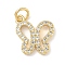 Brass Micro Pave Cubic Zirconia Pendants, Butterfly Charms, with Jump Ring, Golden, 13.5x12.5x2mm