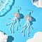 304 Stainless Steel Glass Seed Beads Jellyfish Dangle Earrings, with Glass Pearl, Golden, Pink, 82x19mm