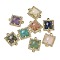 Natural Mixed Gemstone Faceted Square Links, Rack Plating Brass Micro Pave Clear Cubic Zirconia Connector Charms, Golden, 16x11.5x4.5mm, Hole: 1.4mm