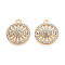 Alloy Rhinestone Pendants, Flat Round & Evil Eye, Lead Free & Cadmium Free, Light Gold, 22.5x19x3.5mm, Hole: 2mm