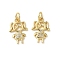 Brass Micro Pave Cubic Zirconia Pendants, Rack Plating, Girl Charms, Lead Free & Cadmium Free, Long-Lasting Plated, with Jump Ring, Real 18K Gold Plated, 15.5x10.5x1.5mm, Hole: 3.2mm