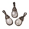 Natural Rose Quartz Pendants, Brass Teardrop Charms, Red Copper, Lead Free & Cadmium Free, 31x15x8mm, Hole: 5x7.5mm