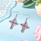 304 Stainless Steel Glass Seeds Cross Dangle Earrings, Golden, Lilac, 53x26mm