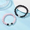 2Pcs Natural Round Pink Mashan Jade & Lava Rock Beads Stretch Bracelets, Alloy Heart Jewelry for Women, Heart, with Shell Pearl, Beads: 8.5~9mm, Inner Diameter: 2 inch(5~5.2cm)