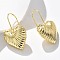 Textured Heart Brass Dangle Earrings, Cadmium Free & Lead Free, Rack Plating, Real 18K Gold Plated, 37x25mm