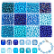156G 12 Style Glass Seed Beads, Mixed Style, Round, Deep Sky Blue, 4~5x3~4mm, Hole: 1~2mm, 13g/style